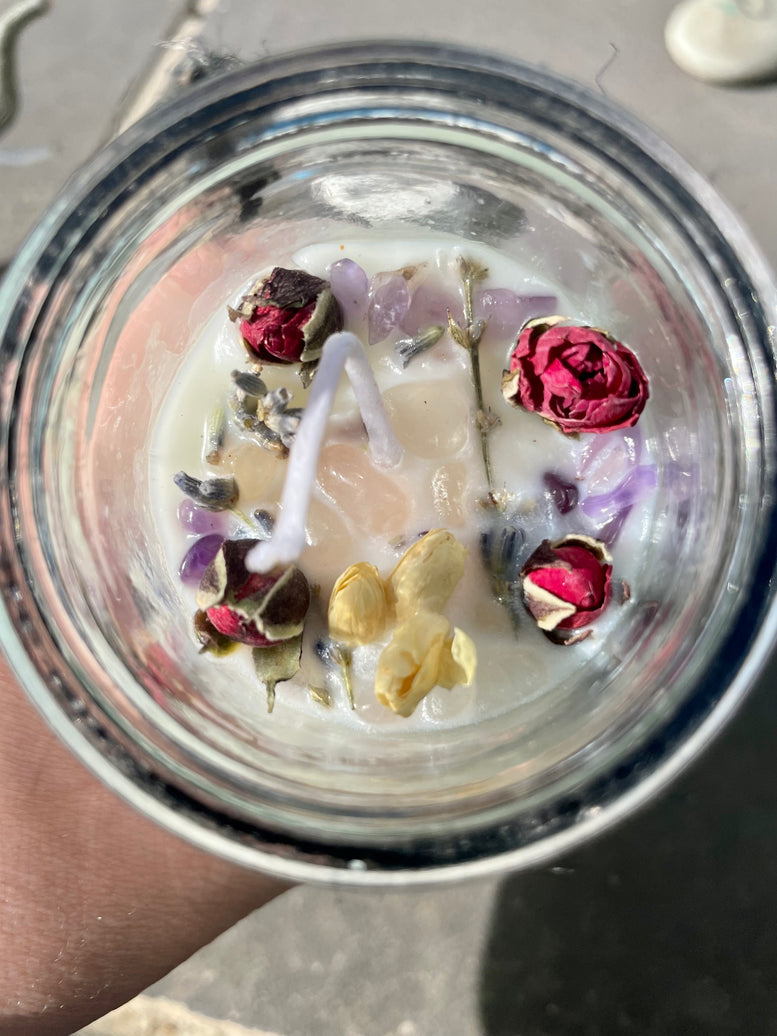 Self Love Jar Ritual Candle | Witchcraft | Wiccan | Pagan | herbs | Crystals | Rose Quartz | Amethyst | Candle | Spells | love