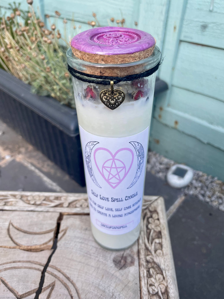 Self Love Jar Ritual Candle | Witchcraft | Wiccan | Pagan | herbs | Crystals | Rose Quartz | Amethyst | Candle | Spells | love