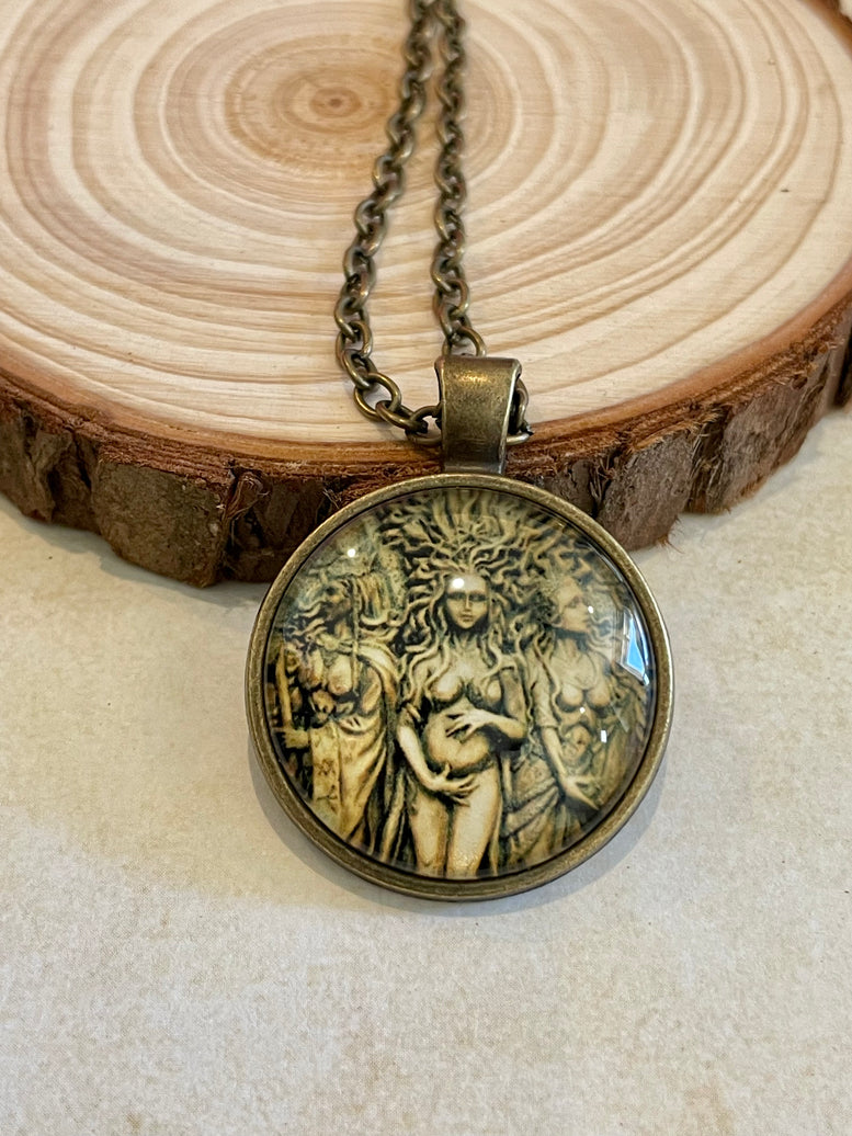 Triple Moon Goddess Vintage Style Amulet Necklace | Hecate | Deity | Pagan | Witchcraft | Wiccan | Spirituality | Maiden Mother Crone