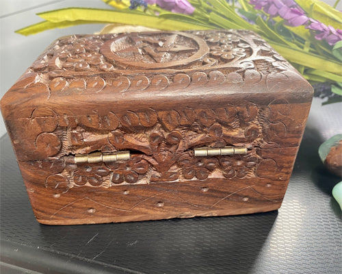 Carved Pentagram Chunky Wooden Box | Chest | Storage | Trinket | Wiccan | Pagan | Witchcraft