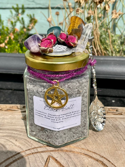 Witches Black Salt & Crystals | Witchcraft | Wiccan | Pagan | Protection | Altar Spoon | Altar | Banish | Gift