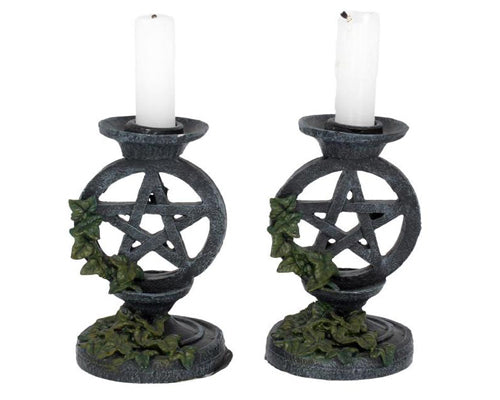 Pair of Aged Ivy Pentagram Candlesticks Gothic Candle Holders | Wiccan | Pagan | Gothic | Candle Holder | Altar Tool
