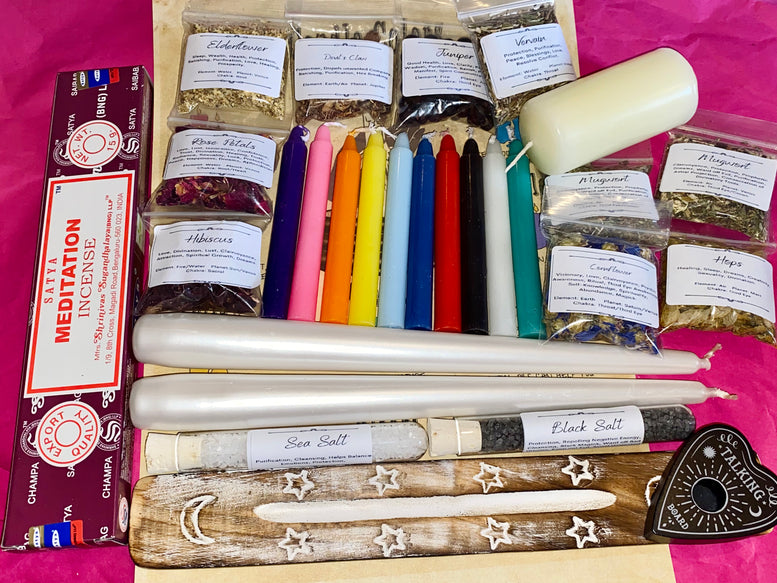 Witches Spell Candles & Herbs starter kit - Spell Candles | Wiccan | Pagan | Witchcraft | Incense | Pillar Candle | Spells