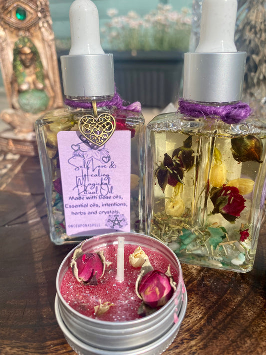 Self-love & Healing Ritual Oil including Spell Candle | Witchcraft | Wiccan | Pagan | Love Spell | Oil | Essential Oils