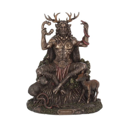 Cernunnos and Animals Horned God Bronze Figurine | Statue | Horned God | Wiccan | Pagan | Witchcraft | Deity | God | Altar | Resin | Bronze
