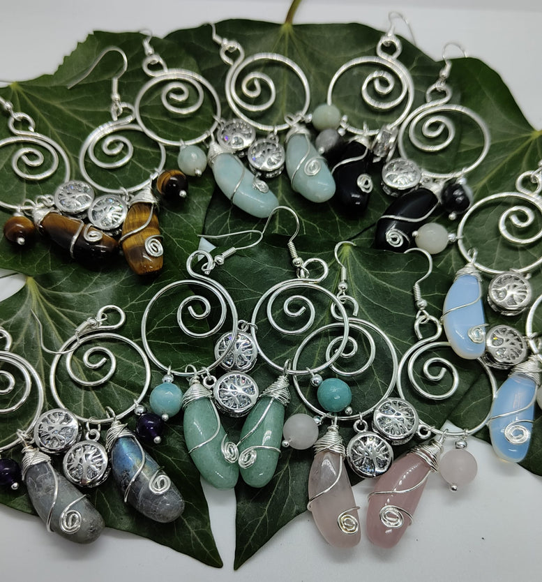 Unique Hand made Teardrop Tree of Life Crystal Earrings | Gemstones | Earrings | Jewelry | Jewellery | Gift | Women’s | Wiccan | Natural