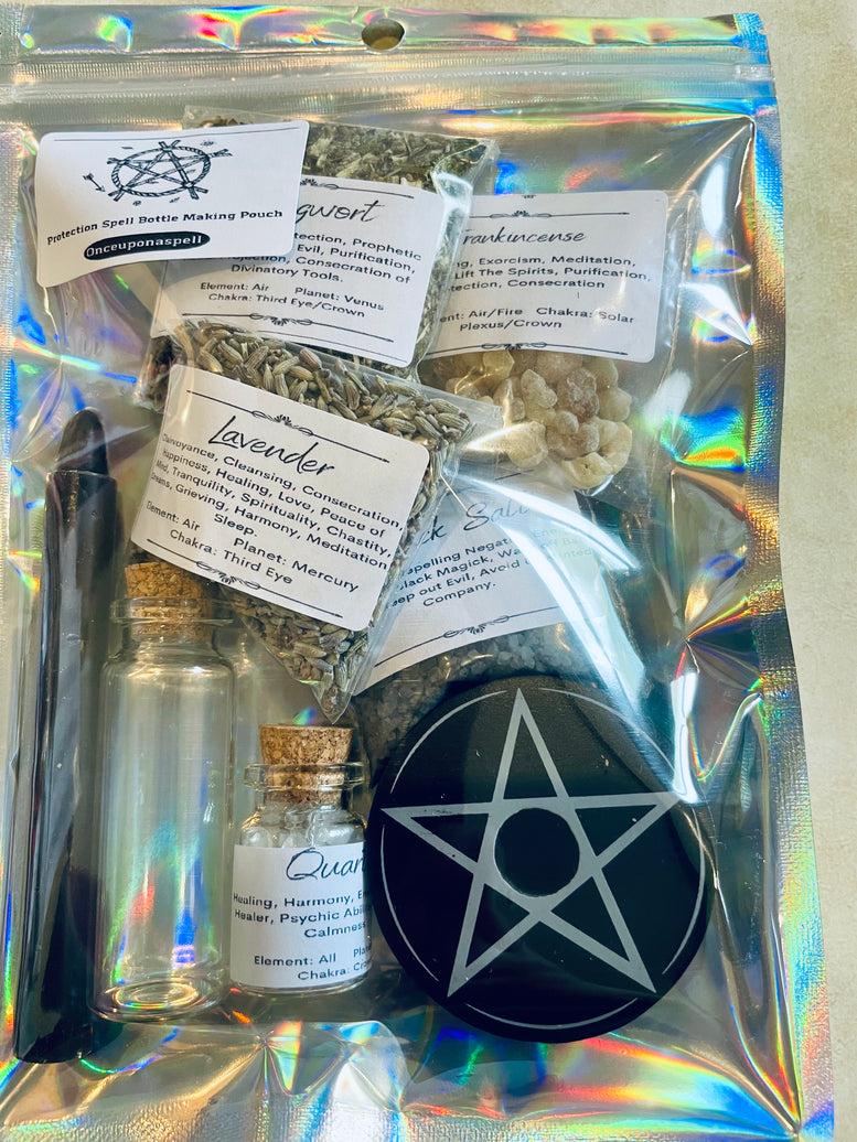 Protection Spell bottle Making Kit | Black Salt | Pagan | Witchcraft | Wiccan | Spell | Quartz | Crystal | Herbs