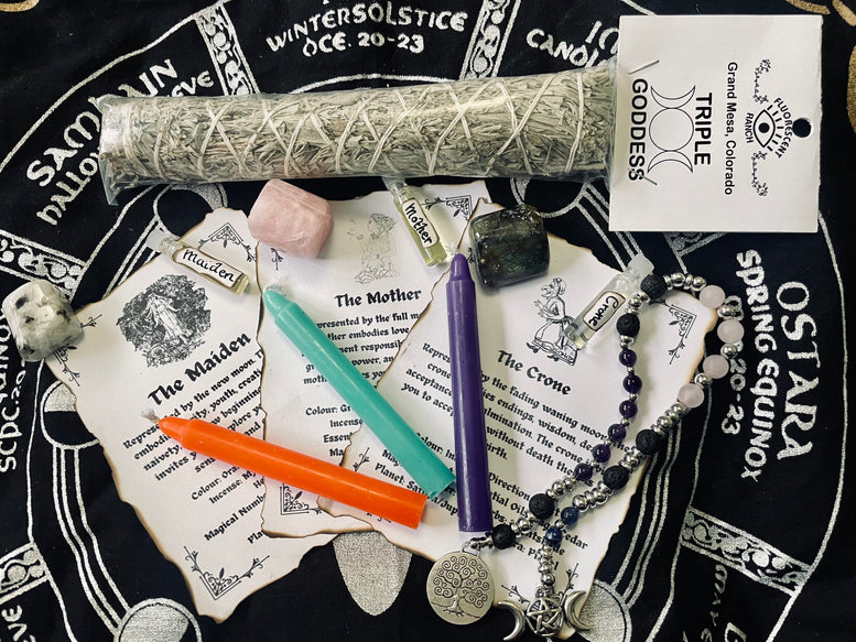 Maiden, Mother, Crone Witches Gift Set | Triple Moon Goddess | Spell Kit | Deity | Worship | Spell Candles | Spell Oils | Smudge | Incense