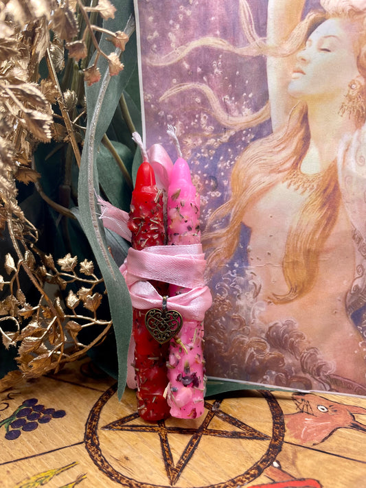 Aphrodite/Venus Hand Rolled Spell Candles Set of 3