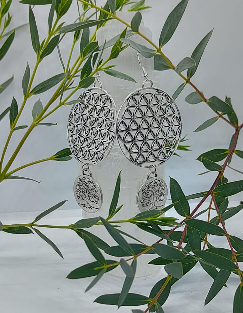 Large Flower of Life & Tree of Life Chandelier Earrings | Wiccan | Pagan | Spirituality | Jewellery | Gift | Boho | Witchy | Dangle | Charms