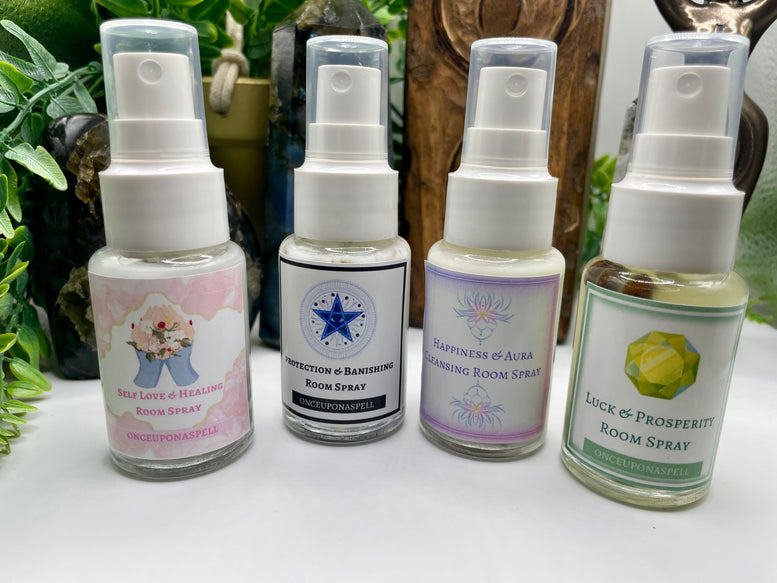 Gift Set of Spiritual Room Sprays | Protection & Banishing | Self Love - Healing | Luck - Prosperity | Happiness - Aura Cleansing | Wiccan