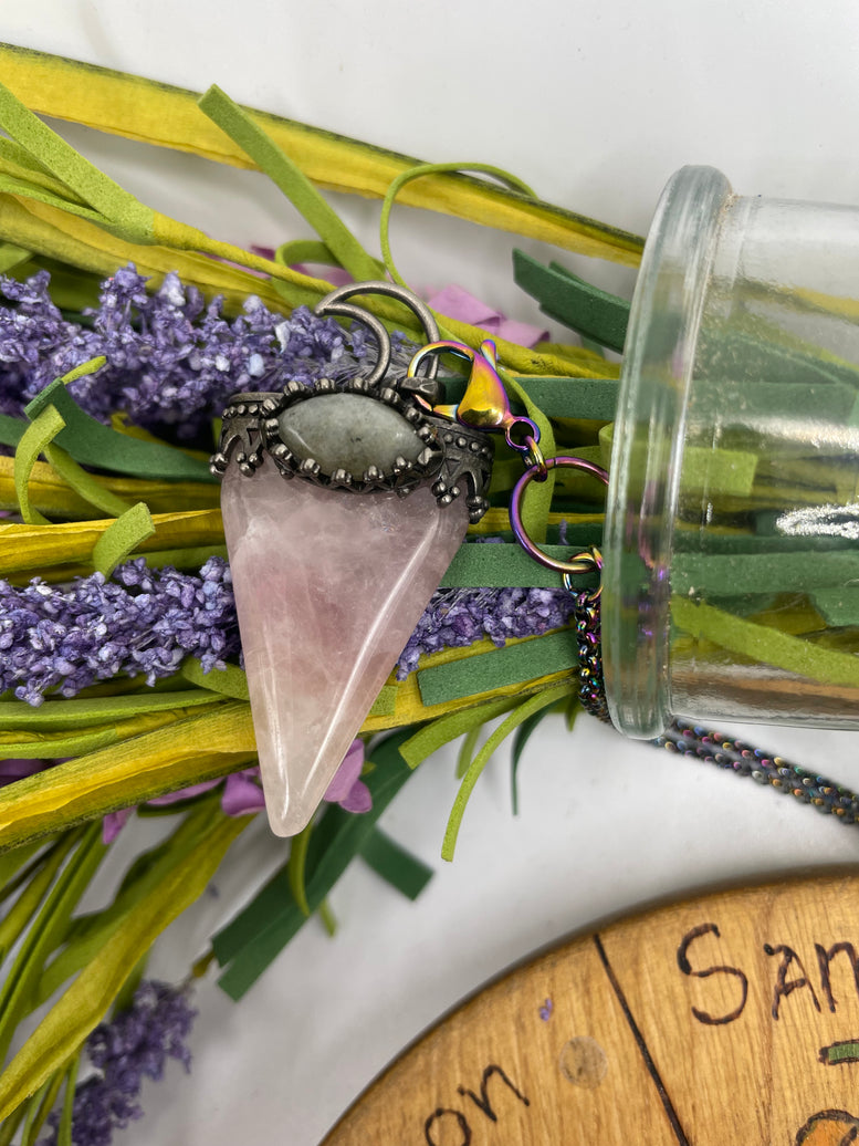 Luna Moon Pendant Rose Quartz Amulet Necklace | Goddess | Jewellery | Necklaces | Crystal | Gemstones | Reiki | Chakra | Witchy | Wiccan