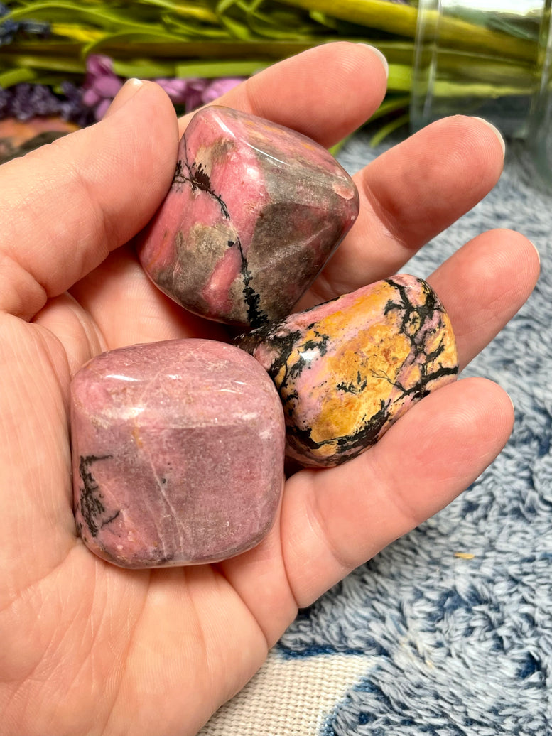 Natural Rhodonite Tumble stones | Crystals | Reiki | Chakra | Witchcraft | Wiccan | Pagan | Stones | Healing | Crafts | Gemstones