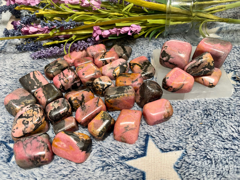 Natural Rhodonite Tumble stones | Crystals | Reiki | Chakra | Witchcraft | Wiccan | Pagan | Stones | Healing | Crafts | Gemstones