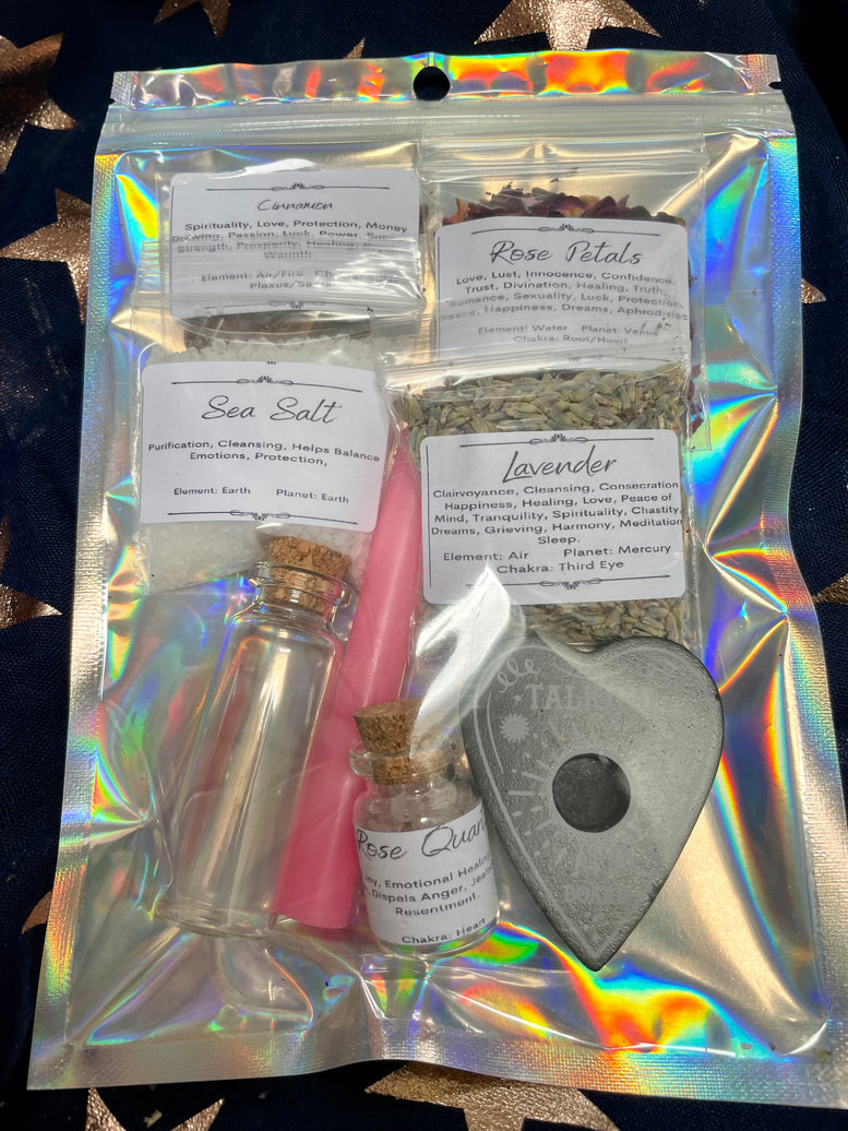 Self-love Spell Bottle Making Kit | Spell Bottle | Witchcraft | Wiccan | Pagan | Gift Set | Love | Spells | Bottles | Candle | Pink