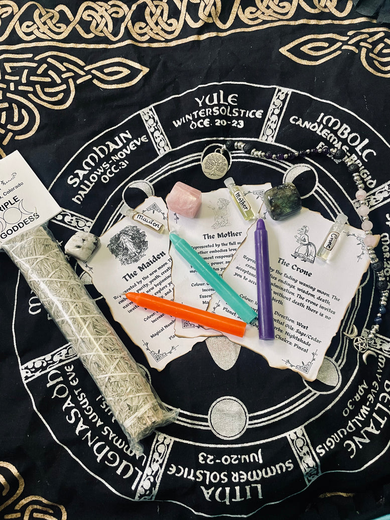 Maiden, Mother, Crone Witches Gift Set | Triple Moon Goddess | Spell Kit | Deity | Worship | Spell Candles | Spell Oils | Smudge | Incense