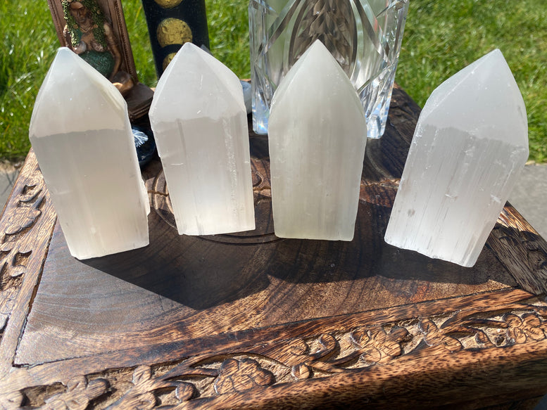 10cm Selenite Pencil Point Tower | Crystals | Reiki | Chakra | Witchcraft | Wiccan | Pagan | Natural