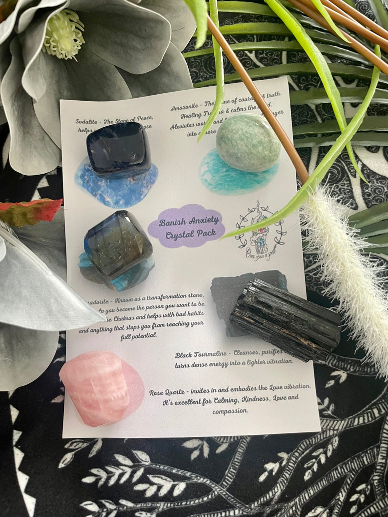 Anti Anxiety Healing Crystal Gift Set | Banish Anxiety | Crystal Healing | Crystals | Reiki | Chakra | Healing Energy | Tourmaline | Tumbles