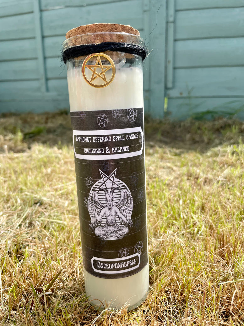 Baphomet Offering Spell Candle - Grounding and Balance | Witchcraft | Wiccan | Pagan | Jar Candle | Crystals | Herbs | Horned God | Ritual