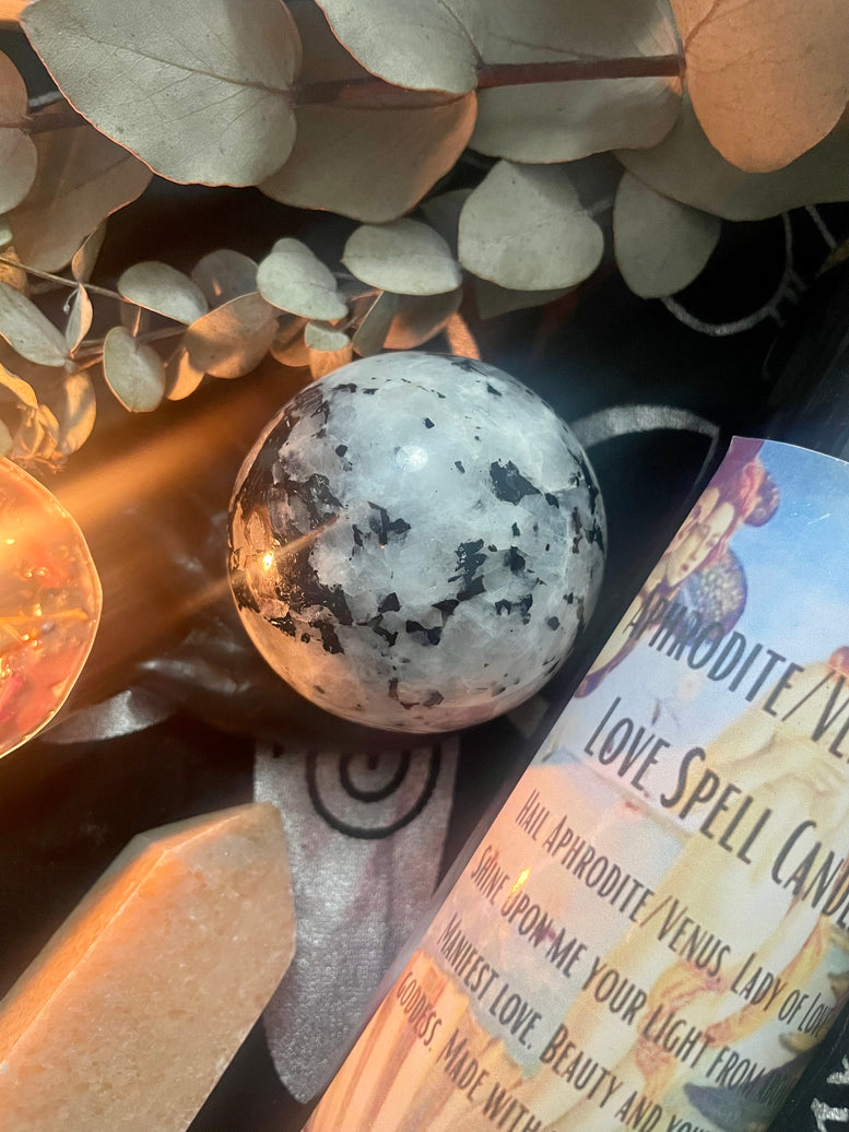 7cm Rainbow Moonstone Flashy Sphere/Crystal Ball | Gemstones | Rocks | Witchcraft | Wiccan | Pagan | Healing | Reiki | Chakra | Gift | Goth