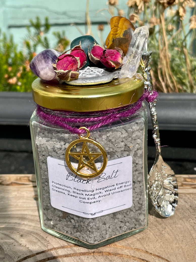 Witches Black Salt & Crystals | Witchcraft | Wiccan | Pagan | Protection | Altar Spoon | Altar | Banish | Gift