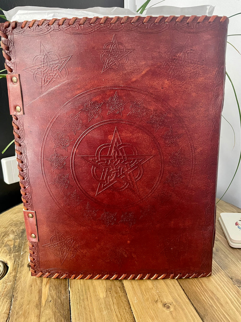 Huge 7 Chakra Leather Book - 10x13 (200 pages) Book Of Shadows | Leather | Journal | Witchcraft | Wicca | Spells | Spell book | Book