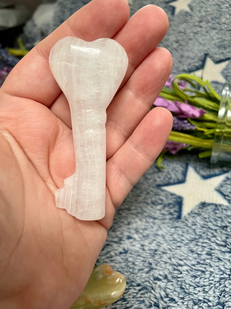 Natural Pink Calcite & Green Onyx Key Carving Crystals | Witchcraft | Wiccan | Pagan | Healing | Onyx | Gemstones | Crystal | Ornament