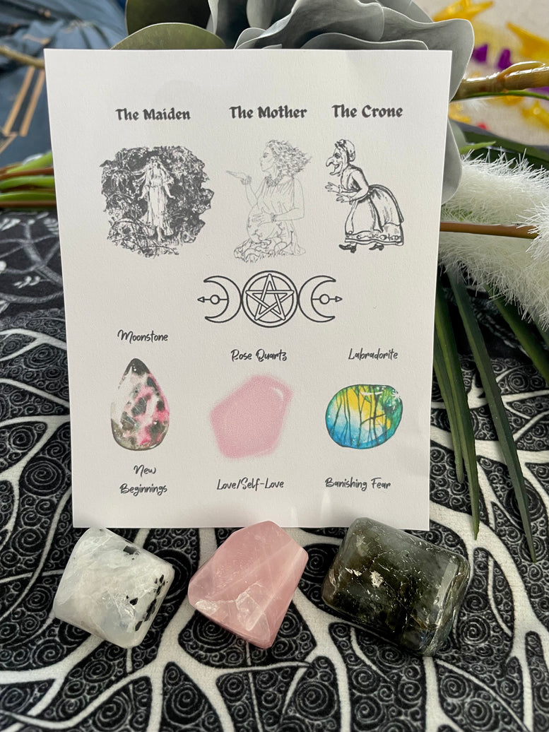 The Maiden, The Mother and The Crone Crystal Gift Set | Crystal Healing | Energy | Reiki | Chakra | Goddess | Triple Moon | Stones | Gems