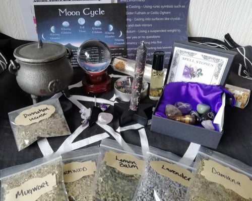 Divination Set - Crystal ball, Cauldron and Spell stones