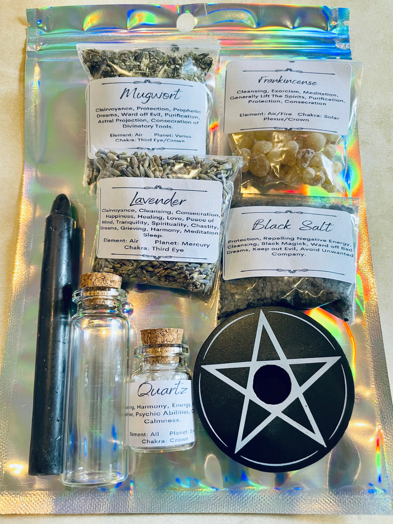 Protection Spell bottle Making Kit | Black Salt | Pagan | Witchcraft | Wiccan | Spell | Quartz | Crystal | Herbs