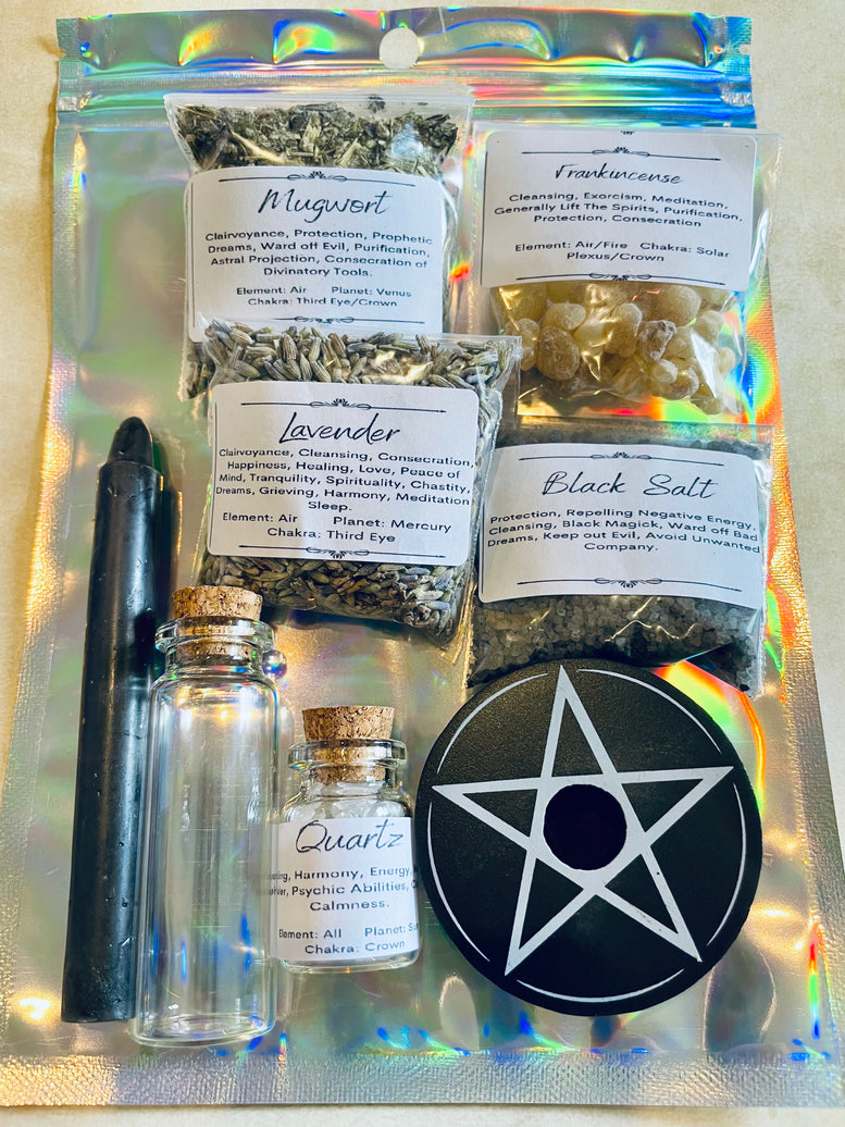 Protection Spell bottle Making Kit | Black Salt | Pagan | Witchcraft | Wiccan | Spell | Quartz | Crystal | Herbs