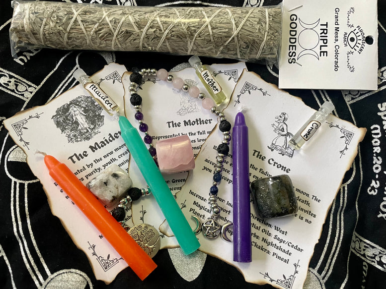 Maiden, Mother, Crone Witches Gift Set | Triple Moon Goddess | Spell Kit | Deity | Worship | Spell Candles | Spell Oils | Smudge | Incense