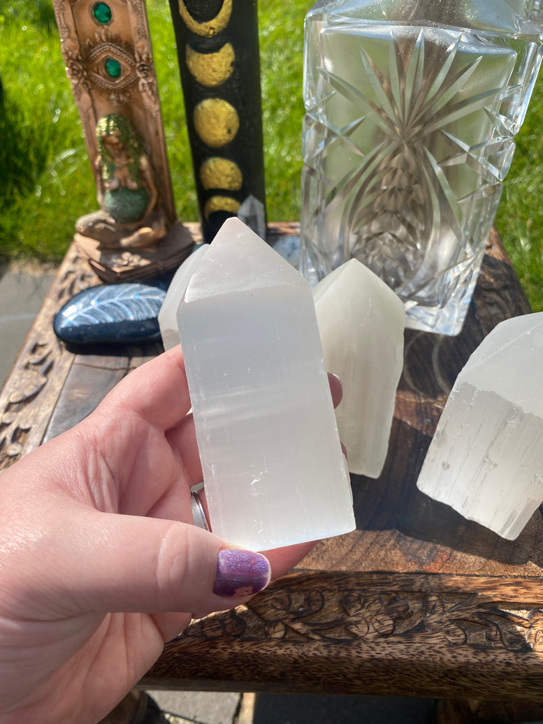 10cm Selenite Pencil Point Tower | Crystals | Reiki | Chakra | Witchcraft | Wiccan | Pagan | Natural