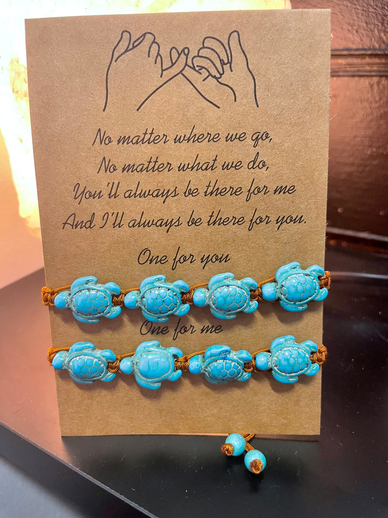 Turquoise Natural Stone Turtle Friendship Bracelets | Beaded | Jewellery | Friends | his and hers | gift | Crystal