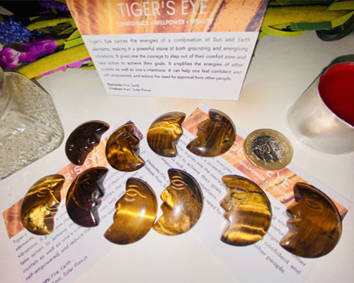 Natural Carved Tigers Eye Crystal Moon | Crystals | Gemstones | Reiki | Chakra | Polished