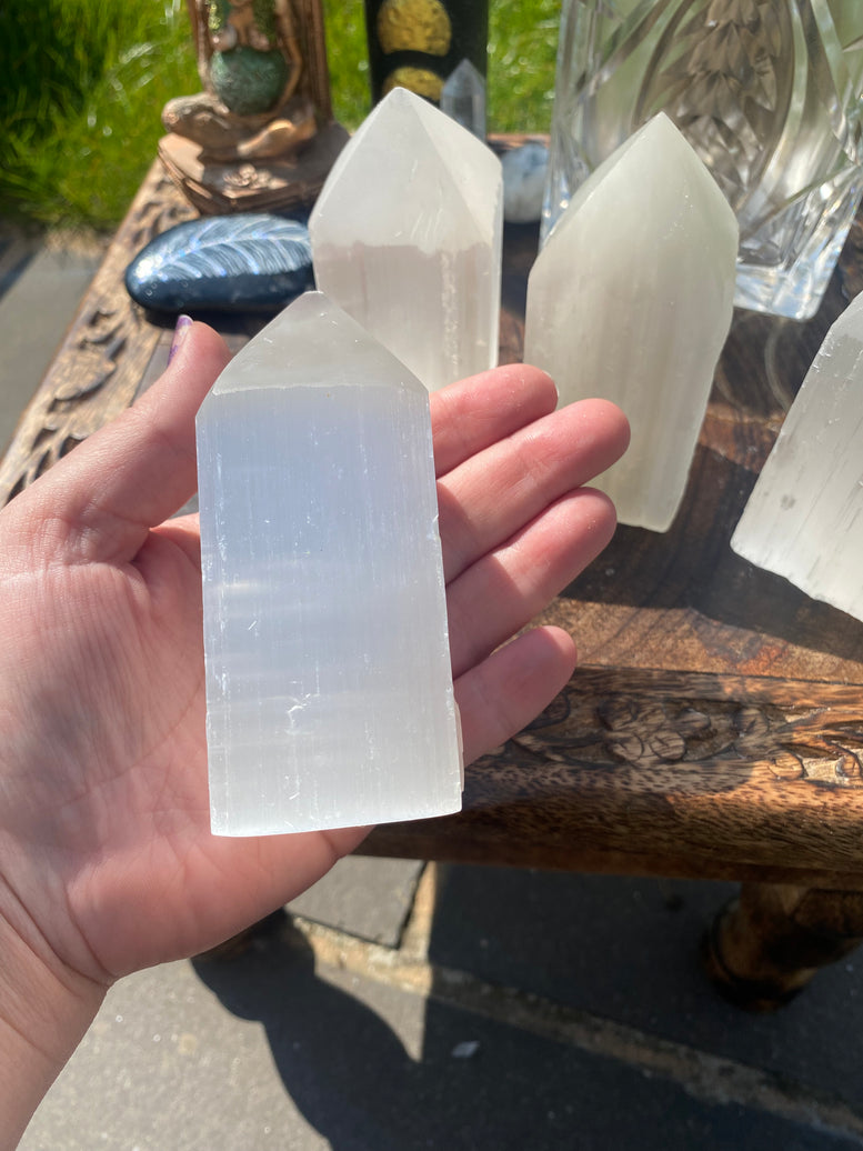 10cm Selenite Pencil Point Tower | Crystals | Reiki | Chakra | Witchcraft | Wiccan | Pagan | Natural