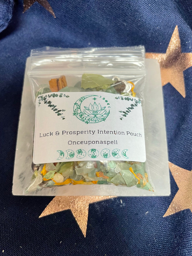 Luck & Prosperity Intention Pouch | Manifestations | Pagan | Witchcraft | Wiccan | Crystals | Chips | Herbs | Aventurine | Peridot