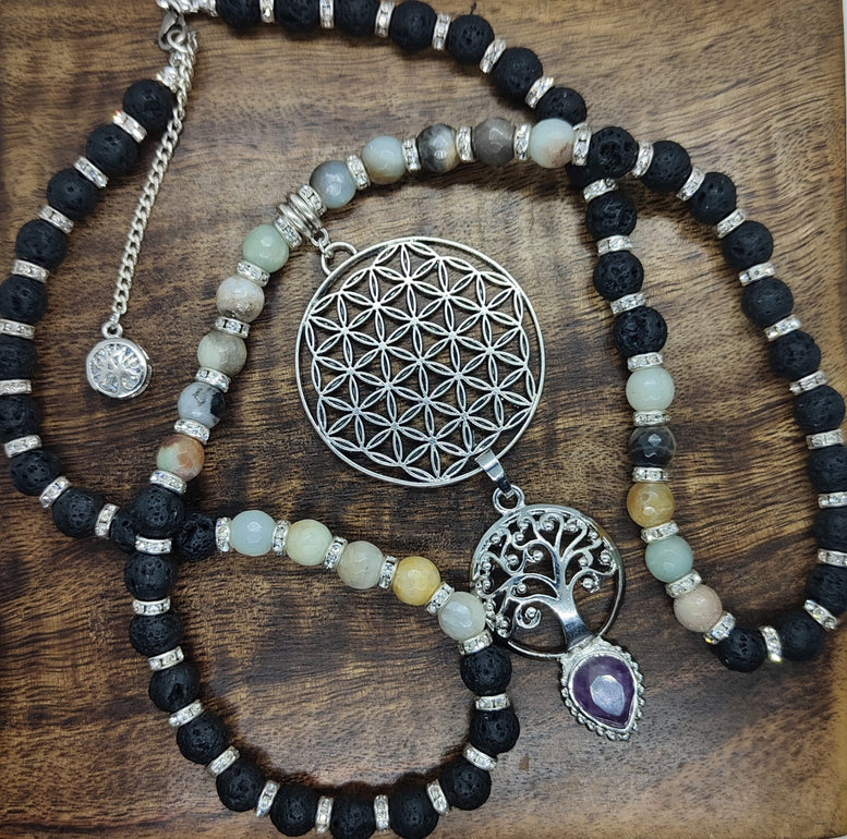 Amazonite and Amethyst Tree of Life Pendant Necklace | Crystal Necklace | Jewelry | Jewellery | Gift | Wicca | Pagan | Witchcraft | Amulet