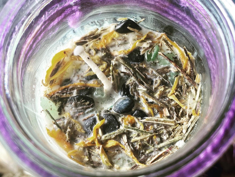 7 day herb and crystal infused Money Drawing Spell Candle | Witchcraft | Pagan | Wiccan | Money | Ritual Candle