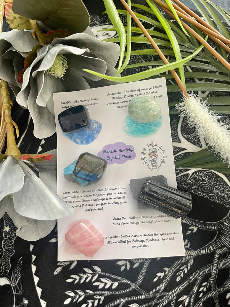 Anti Anxiety Healing Crystal Gift Set | Banish Anxiety | Crystal Healing | Crystals | Reiki | Chakra | Healing Energy | Tourmaline | Tumbles