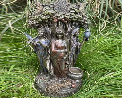 Bronzed Maiden, Mother, Crone Triple Moon Figurine