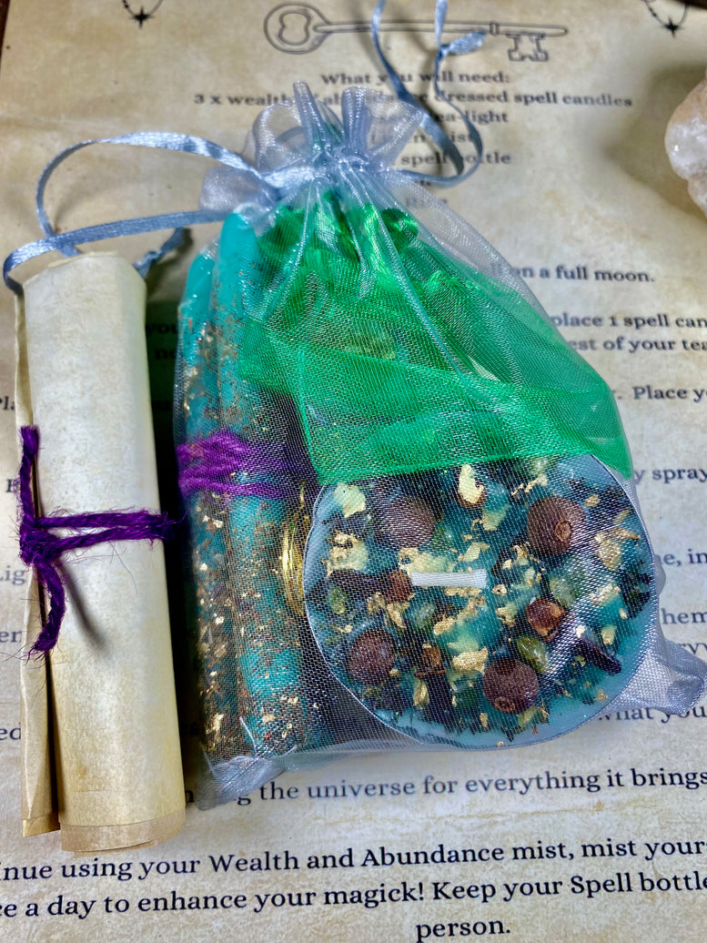 Wealth & Abundance Spell Kit | Money | Witchcraft | Wiccan | Pagan | Spell | Spell Candles | Incense | Crystals