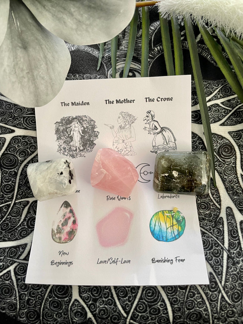 The Maiden, The Mother and The Crone Crystal Gift Set | Crystal Healing | Energy | Reiki | Chakra | Goddess | Triple Moon | Stones | Gems