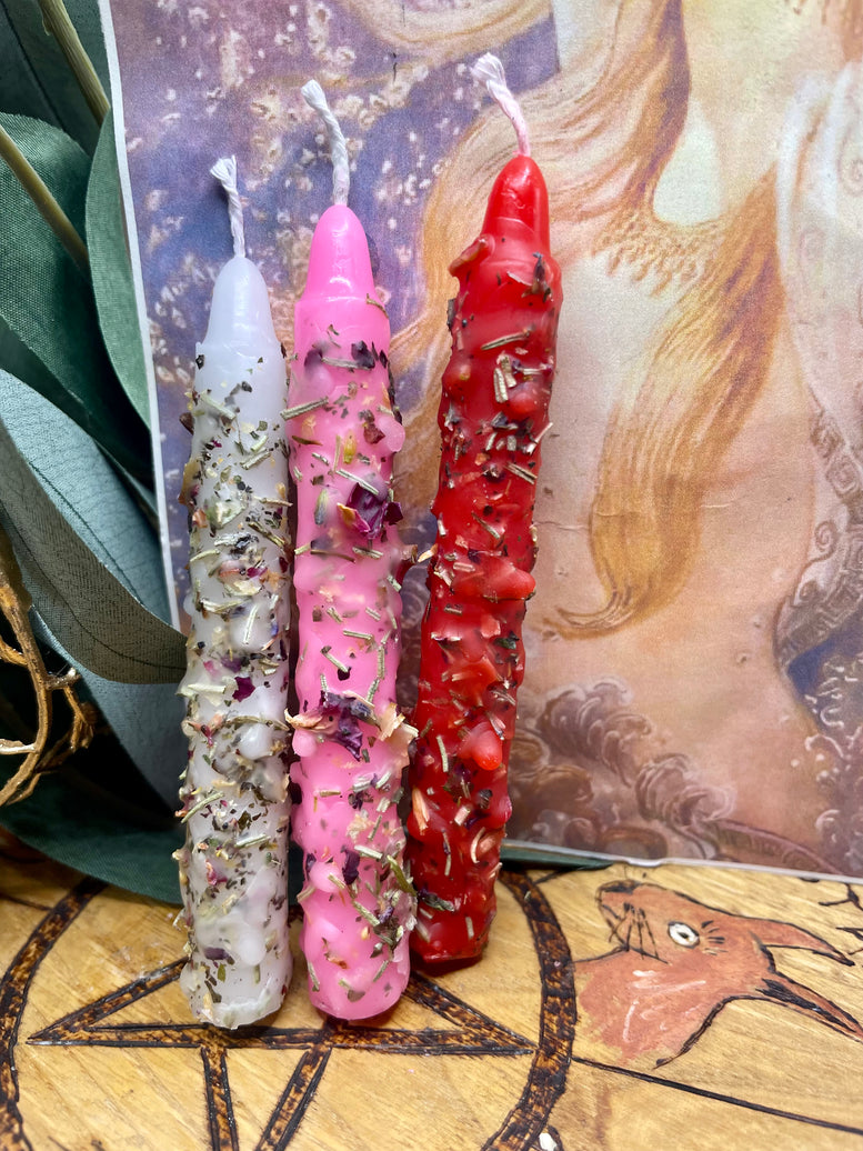 Aphrodite/Venus Hand Rolled Spell Candles Set of 3