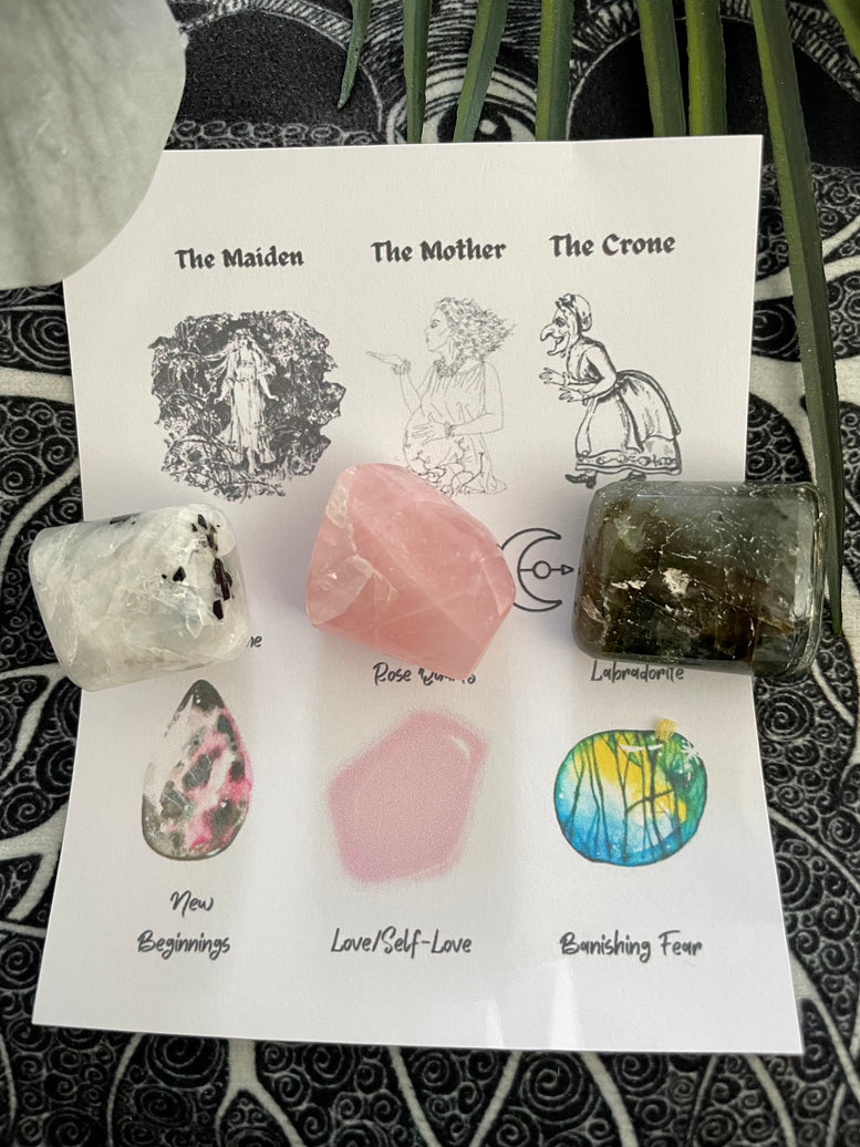 The Maiden, The Mother and The Crone Crystal Gift Set | Crystal Healing | Energy | Reiki | Chakra | Goddess | Triple Moon | Stones | Gems