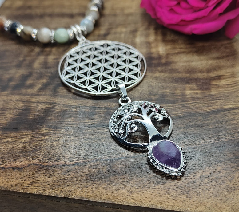 Amazonite and Amethyst Tree of Life Pendant Necklace | Crystal Necklace | Jewelry | Jewellery | Gift | Wicca | Pagan | Witchcraft | Amulet