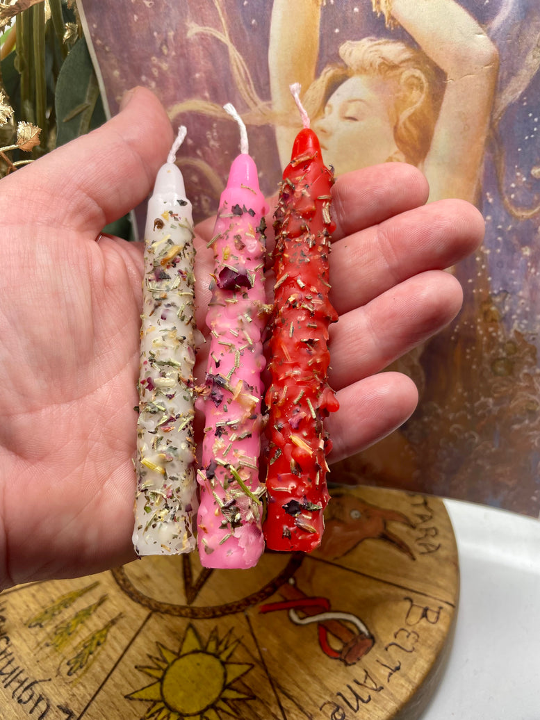 Aphrodite/Venus Hand Rolled Spell Candles Set of 3