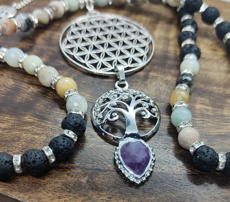 Amazonite and Amethyst Tree of Life Pendant Necklace | Crystal Necklace | Jewelry | Jewellery | Gift | Wicca | Pagan | Witchcraft | Amulet