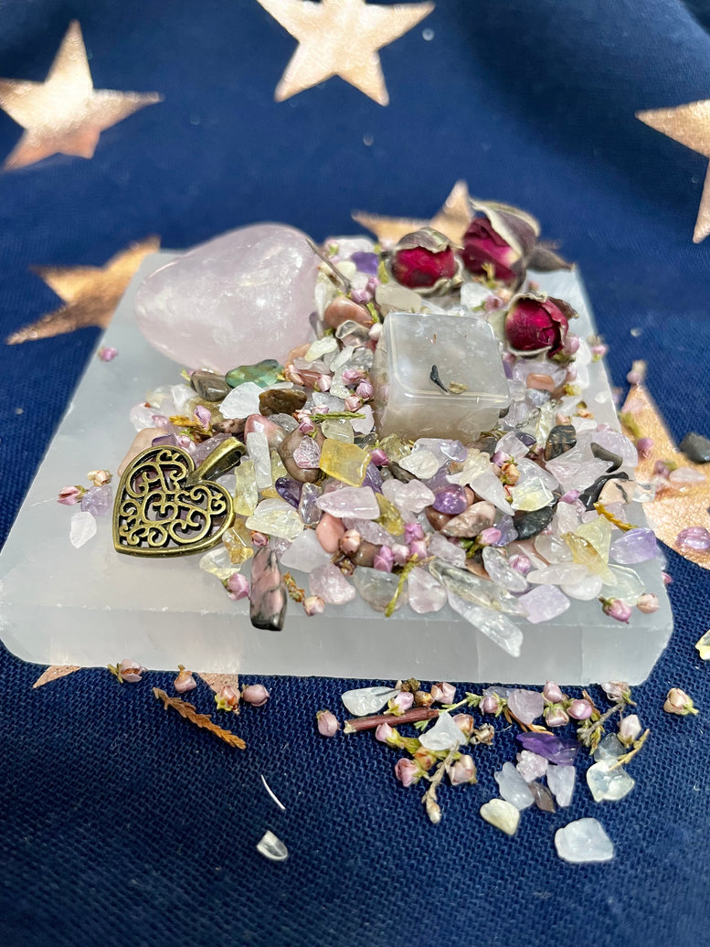 Love/Self-Love Intention Pouch | Manifestations | Pagan | Witchcraft | Wiccan | Crystals | Chips | Herbs | Rose Quartz | Amethyst