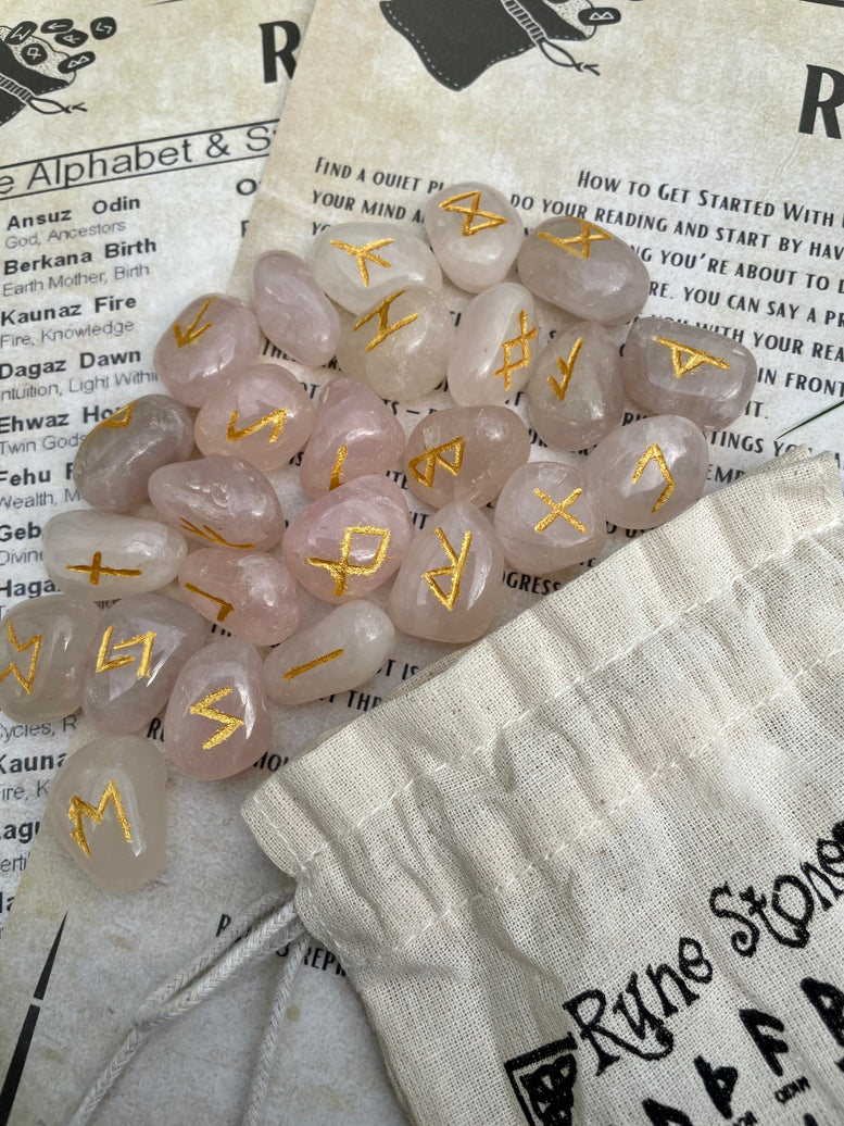 Natural Rose Quartz Runes Stones Set | Viking | Elder Futhark | Divination | Spiritual Healing | Crystals | Stones | Pagan | Witchcraft